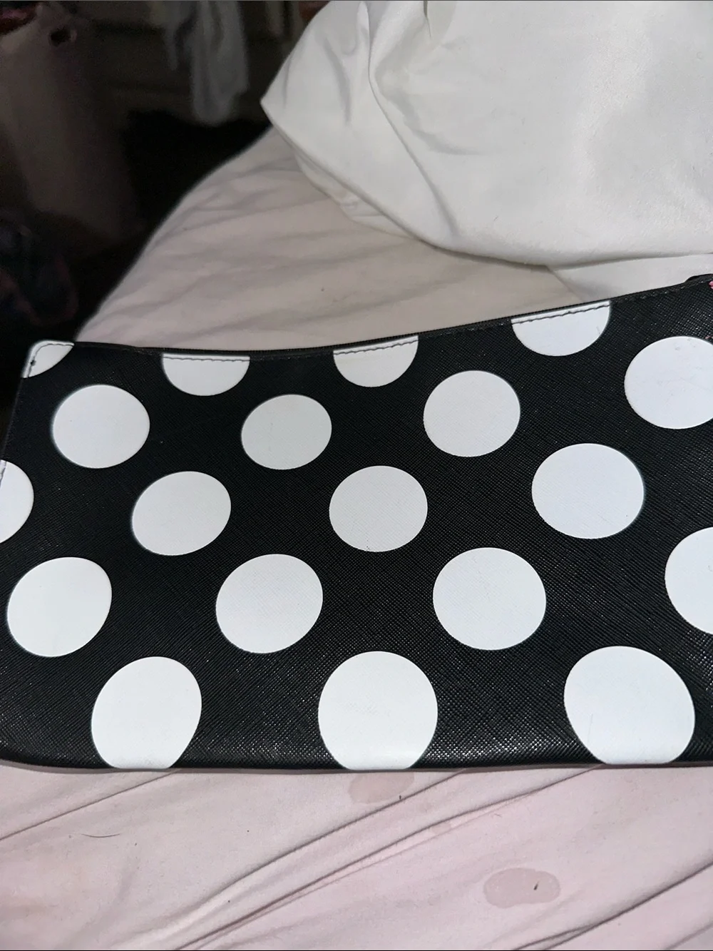 NWOT Sephora Rouge Black and White Polka Dot Cosmetic Bag medium size